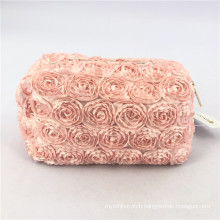 Popular Fashion Square Make up Pouch Rose Flower Polyester Makeup Travel Bag Custom Cosmetic Bag